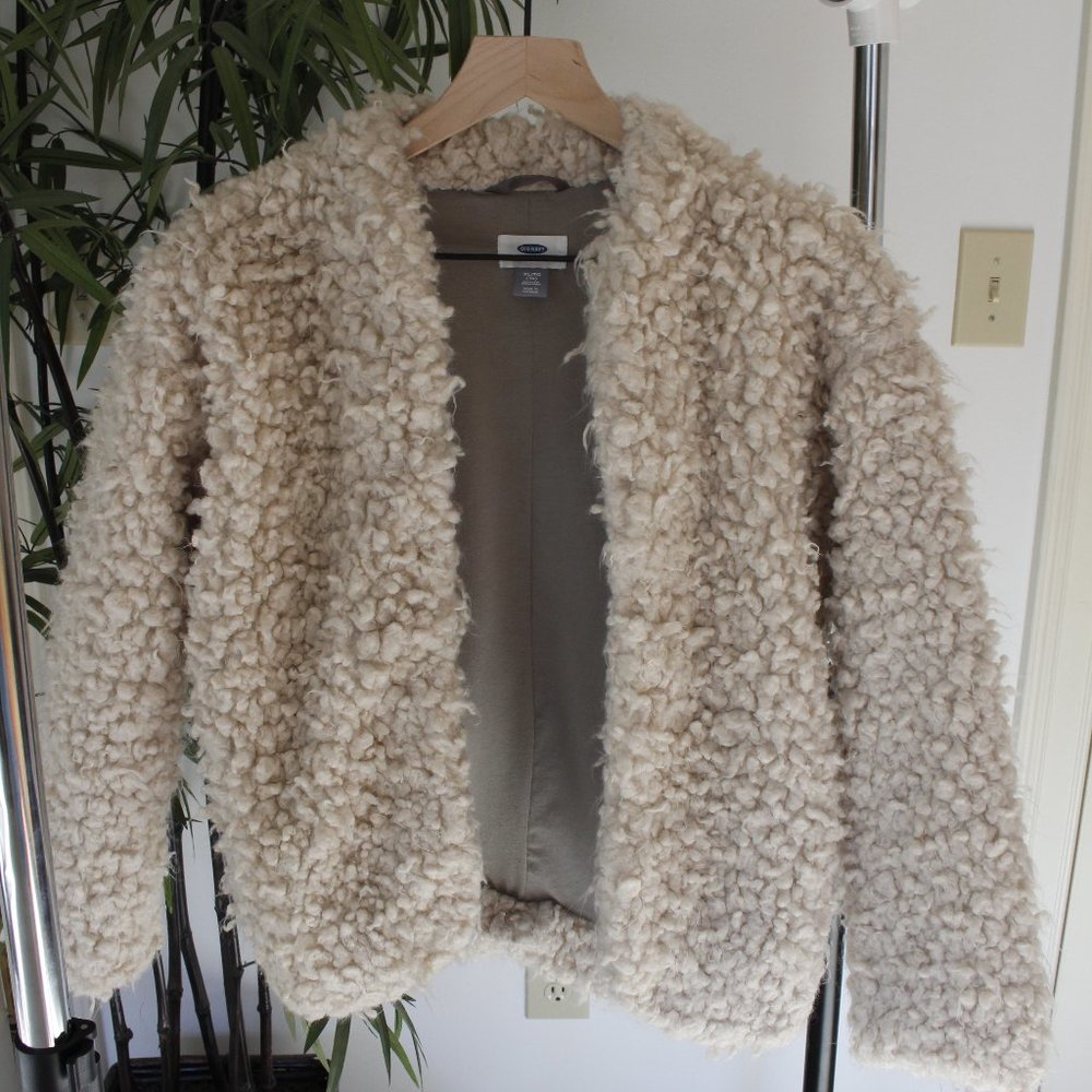 Old Navy Fuzzy Cream Teddy Coat Womens XS Youth XL